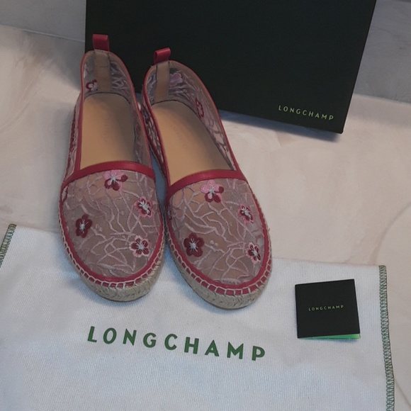 Longchamp Shoes - LONGCHAMP ESPADRILLE pink flowers and  leather